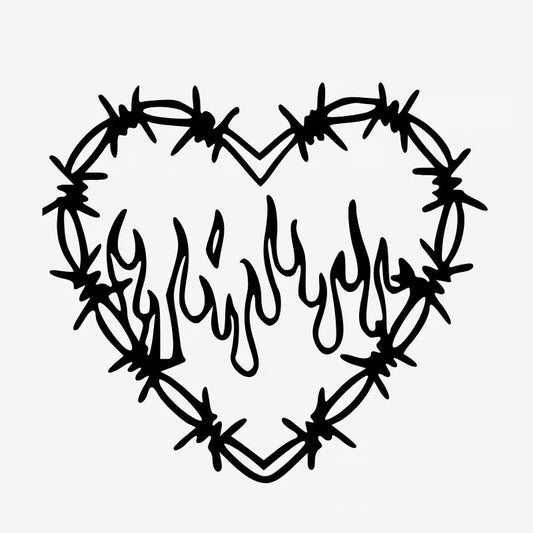 Burning Heart Barbed Wire Tattoo