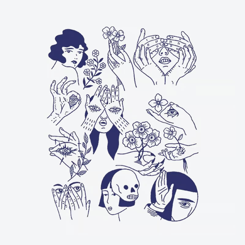 Hands Eyes Flowers Tattoo