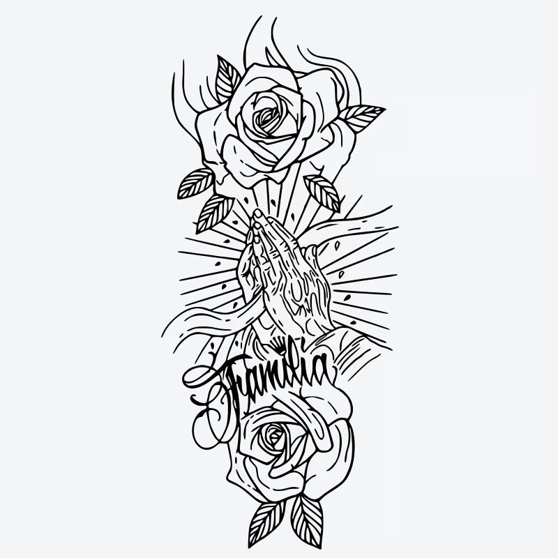 Praying Hands Rose Familia Tattoo