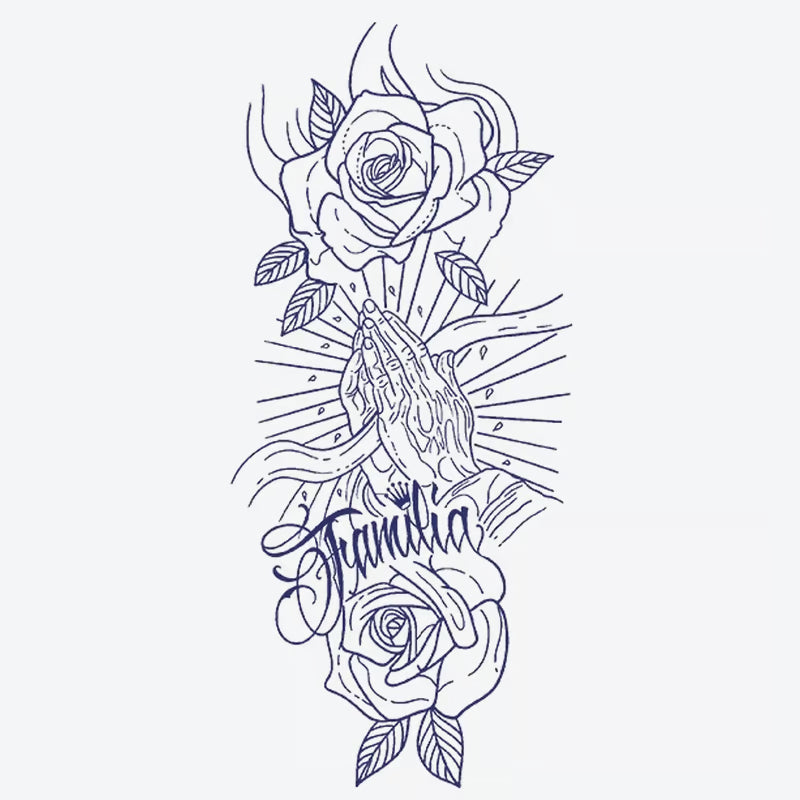 Praying Hands Rose Familia Tattoo