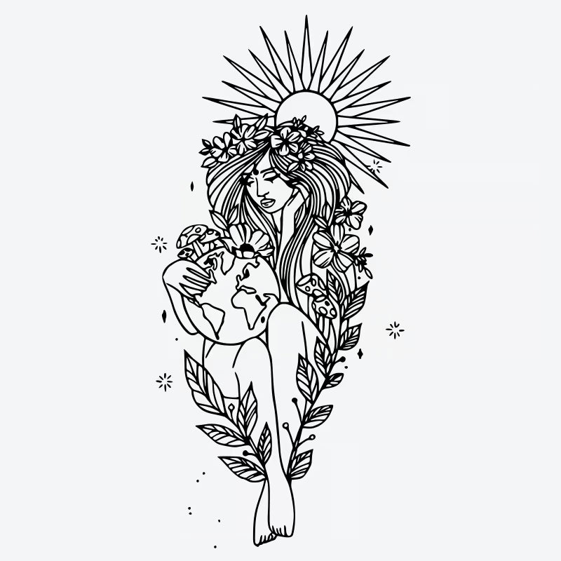 Earth Goddess Floral Tattoo