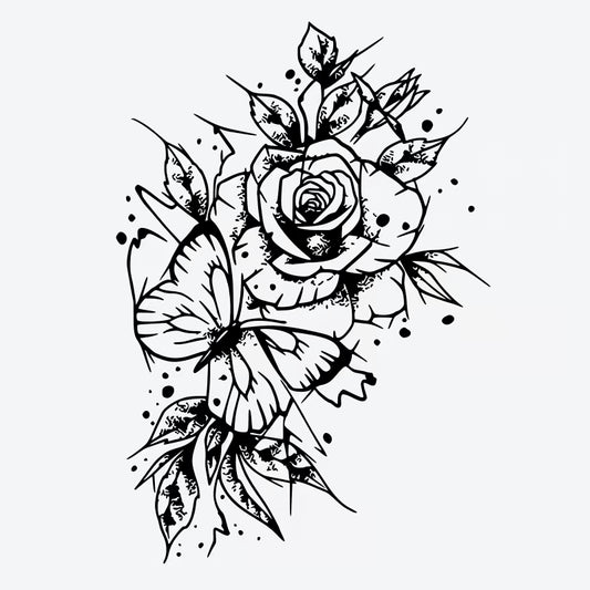 Butterfly Rose Floral Tattoo