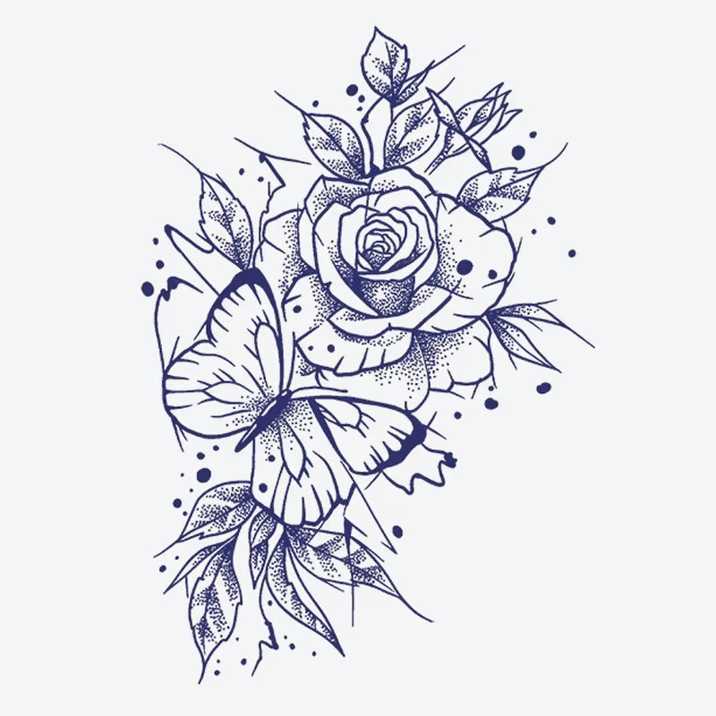 Butterfly Rose Floral Tattoo