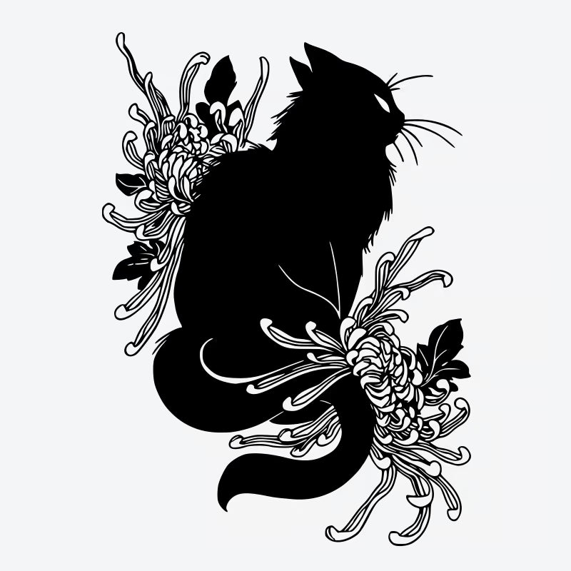 Cat Chrysanthemum Tattoo