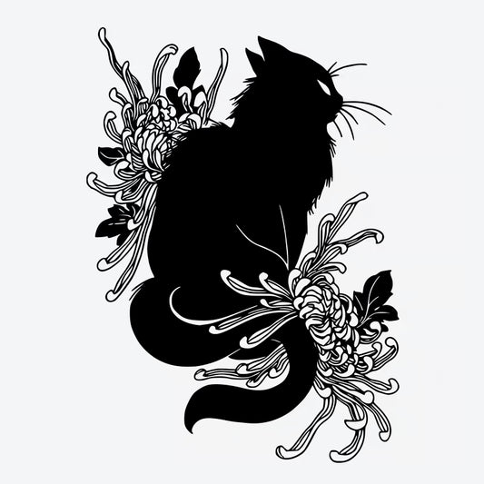 Cat Chrysanthemum Tattoo