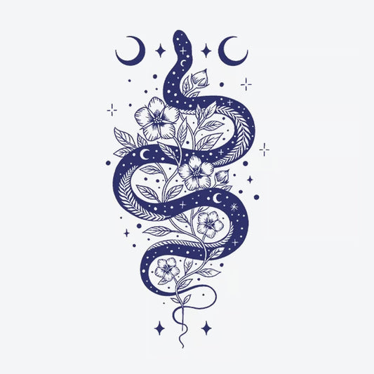 Snake Floral Moon Tattoo