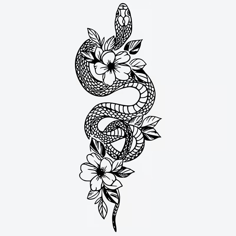 Snake Floral Tattoo