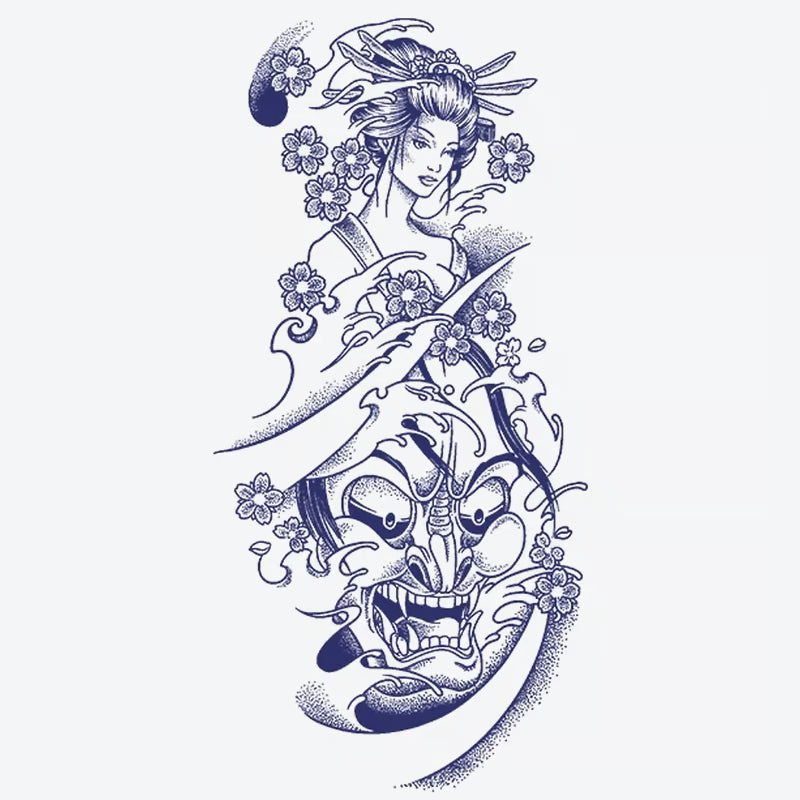 Geisha Demon Floral Tattoo
