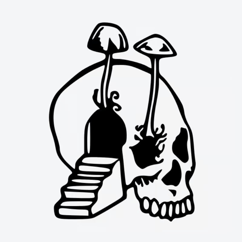Skull With Mushroom Entrance Tattoo