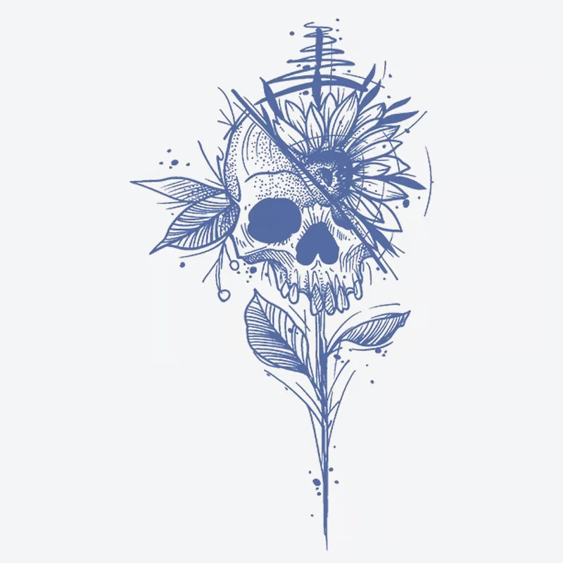 Skull Sunflower Floral Tattoo