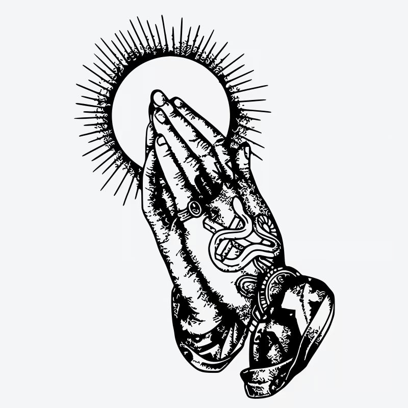 Praying Hands Sunburst Tattoo