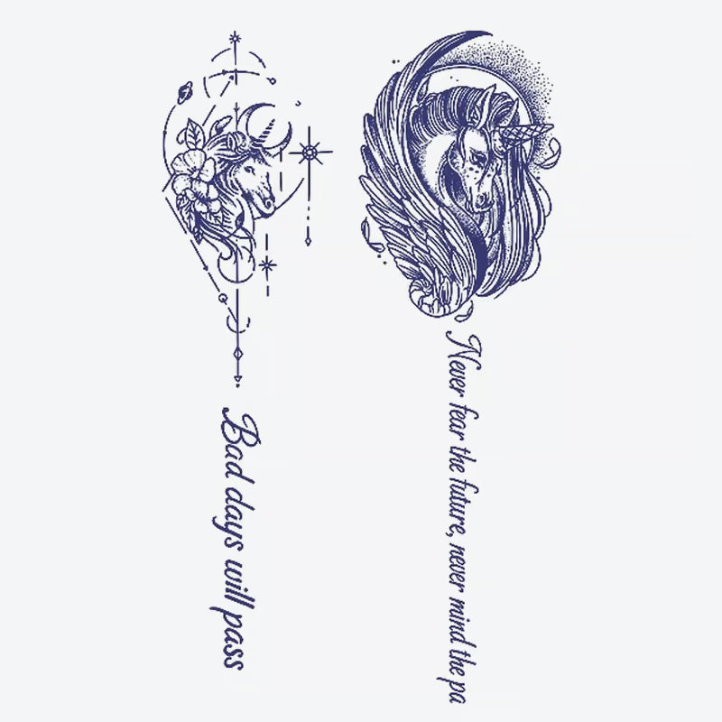 Unicorn Floral Wing Tattoo