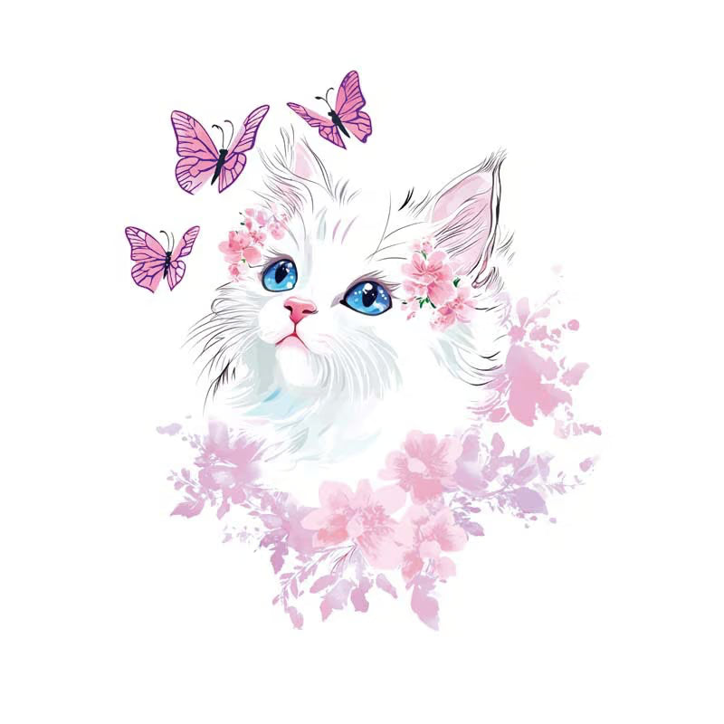 Cat Butterfly Floral Tattoo