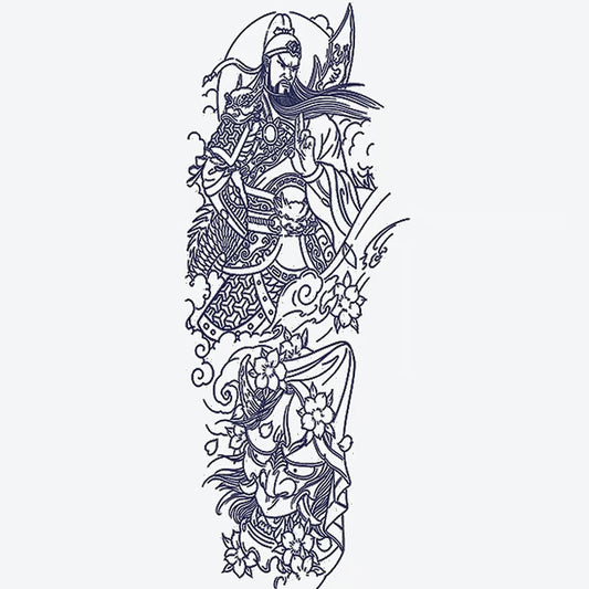 Mythical Warrior And Blossom Tattoo Sleeve Tattoo