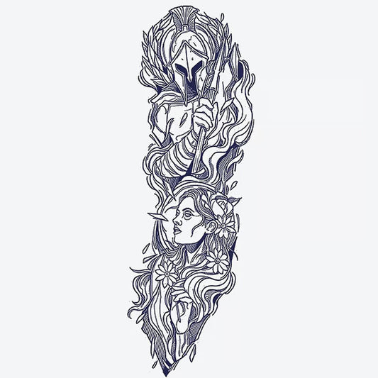 Warrior Maiden Floral Sleeve Tattoo