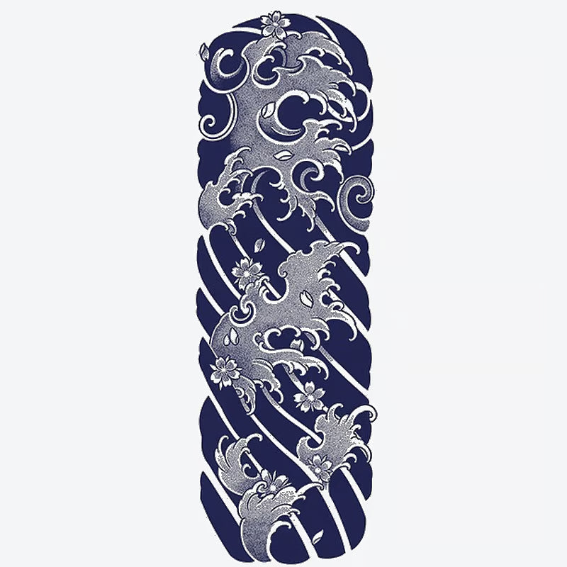 Ocean Waves Floral Sleeve Tattoo