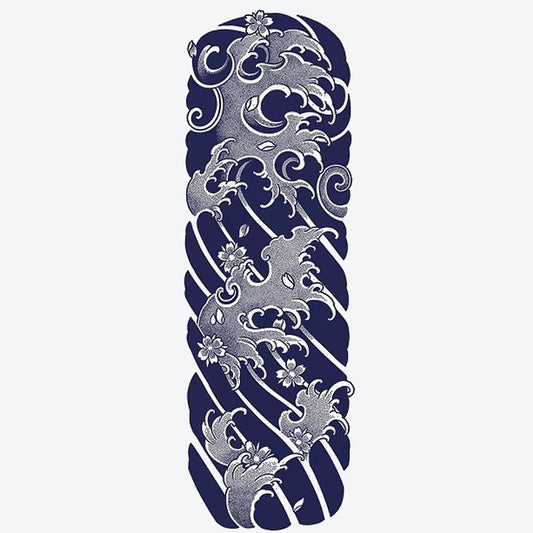 Ocean Waves Floral Sleeve Tattoo