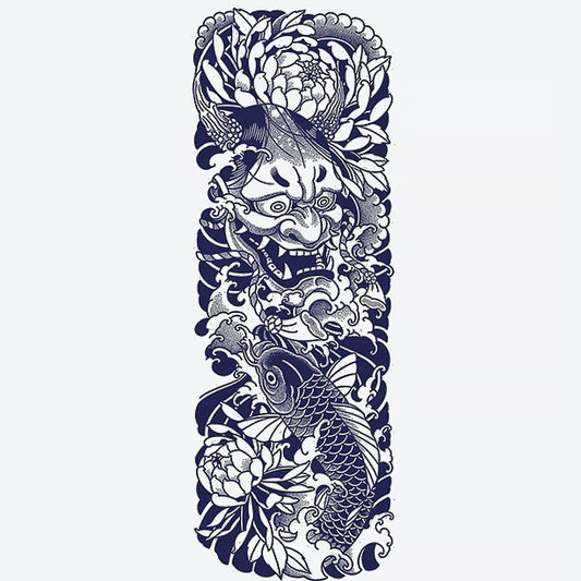 Demon Koi Lotus Wave Sleeve Tattoo