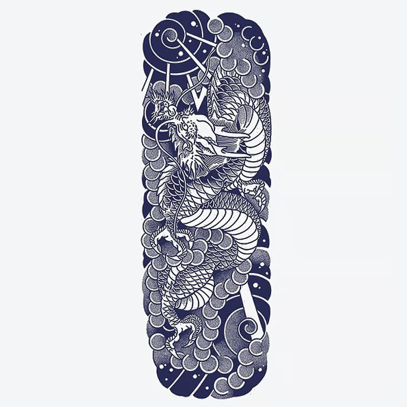 Dragon Waves Moon Tattoo Sleeve Tattoo
