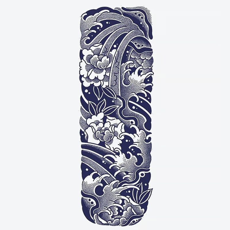 Waves And Flowers Sleeve Tattoo