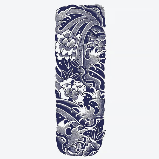 Waves And Flowers Sleeve Tattoo