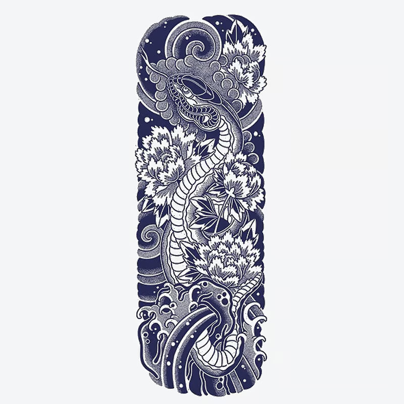 Dragon Lotus Wave Sleeve Tattoo