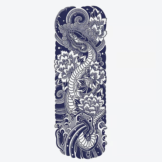 Dragon Lotus Wave Sleeve Tattoo