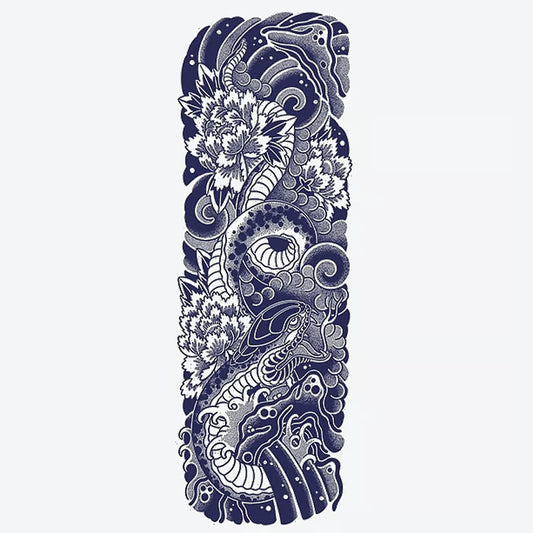 Floral Octopus Eye Turtle Sleeve Tattoo