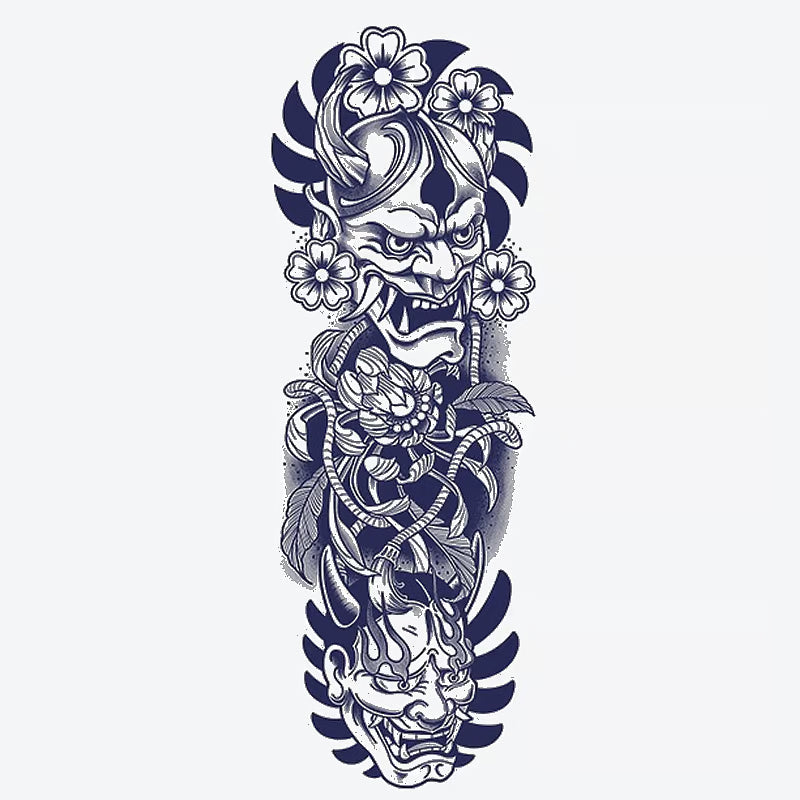 Demon Lotus Flower Sleeve Tattoo