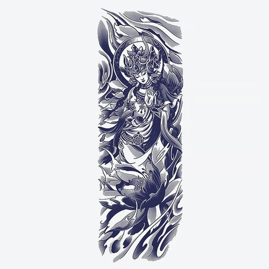 Goddess Lotus Wave Sleeve Tattoo