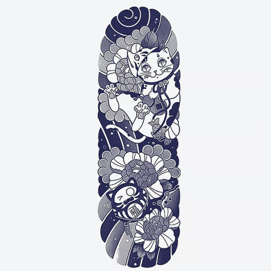 Cat Flower Waves Sleeve Tattoo