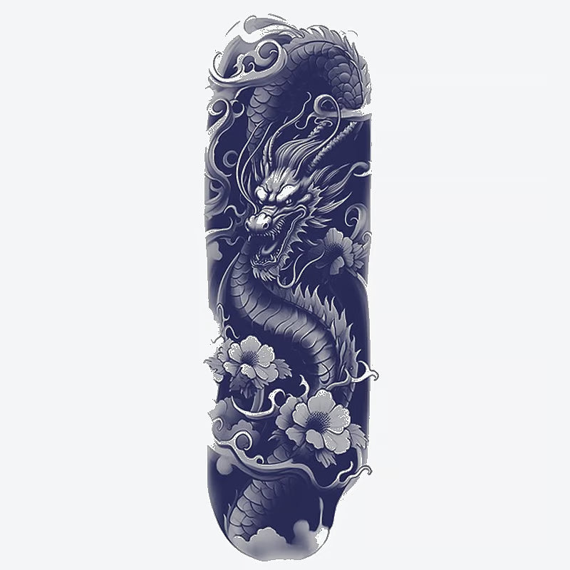 Dragon Flower Wave Sleeve Tattoo