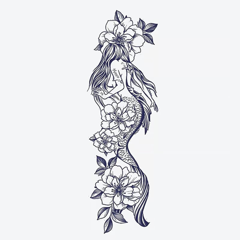 Mermaid Floral Design Sleeve Tattoo