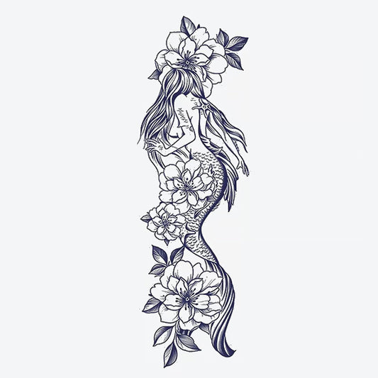 Mermaid Floral Design Sleeve Tattoo