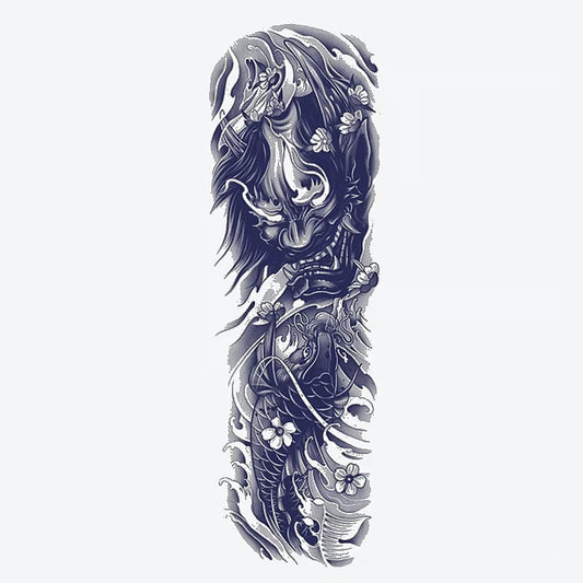 Dragon Koi Fish Floral Sleeve Tattoo