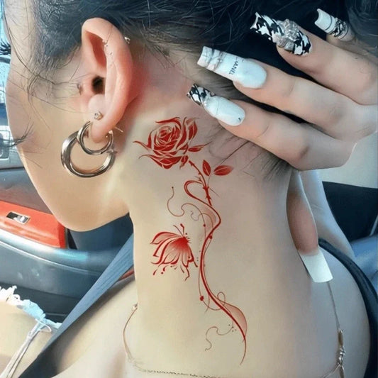 Red Butterfly Rose Tattoo