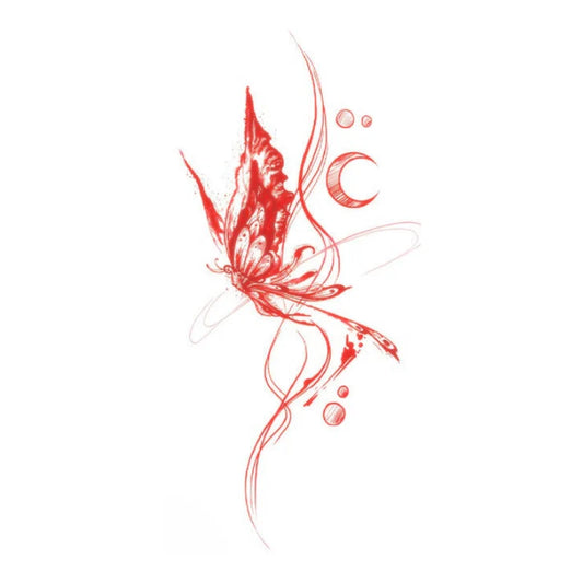 Red Moonward Butterfly Tattoo