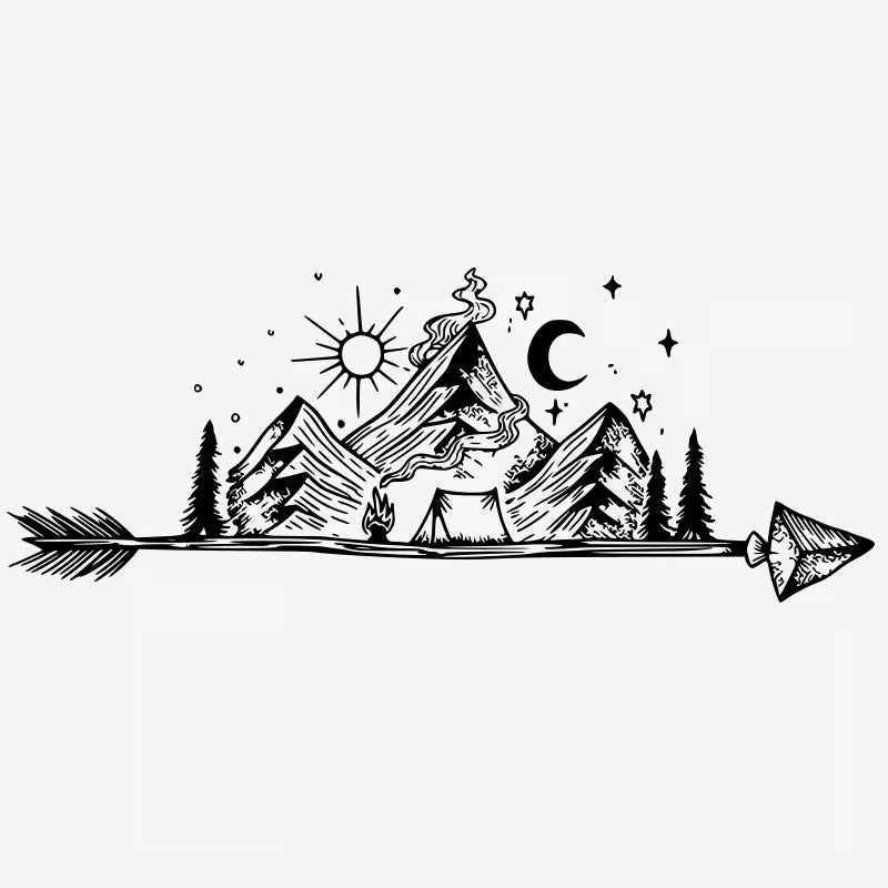 Mountain Moon Arrow Tattoo