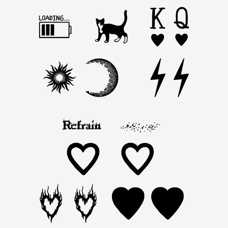 Cat Heart Sun Moon Finger Tattoo