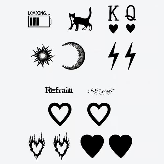 Cat Heart Sun Moon Finger Tattoo