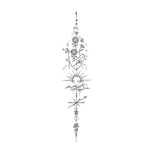 Flower Sun Compass Tattoo