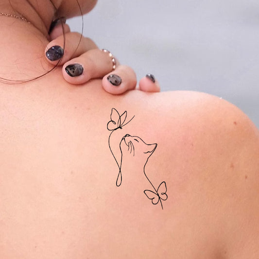 Cat And Butterfly Tattoo