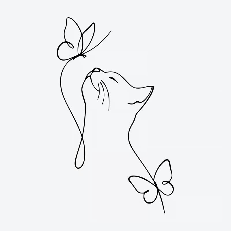 Cat And Butterfly Tattoo
