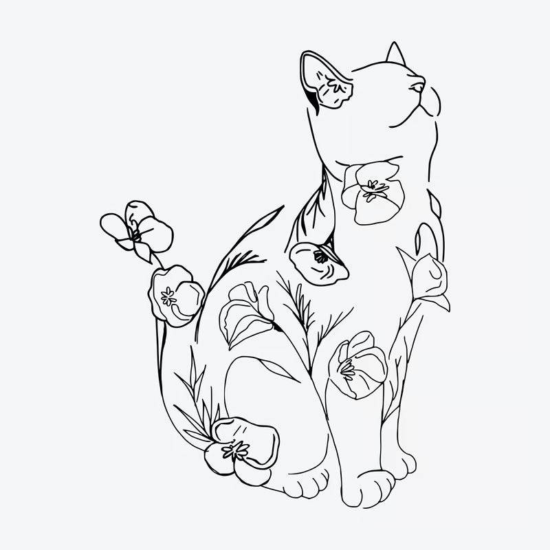 Floral Cat Silhouette Tattoo
