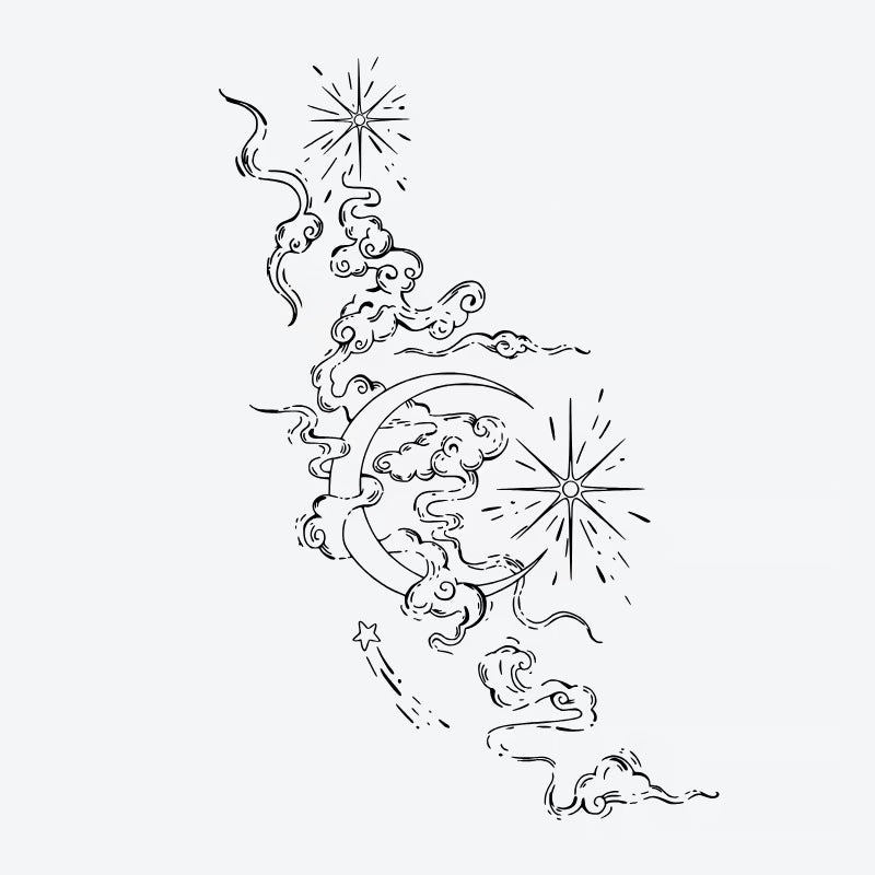 Celestial Clouds And Moon Tattoo