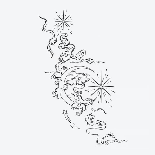 Celestial Clouds And Moon Tattoo