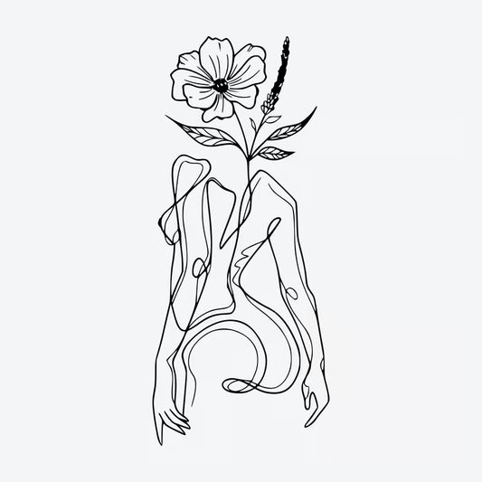Floral Silhouette Line Art Tattoo