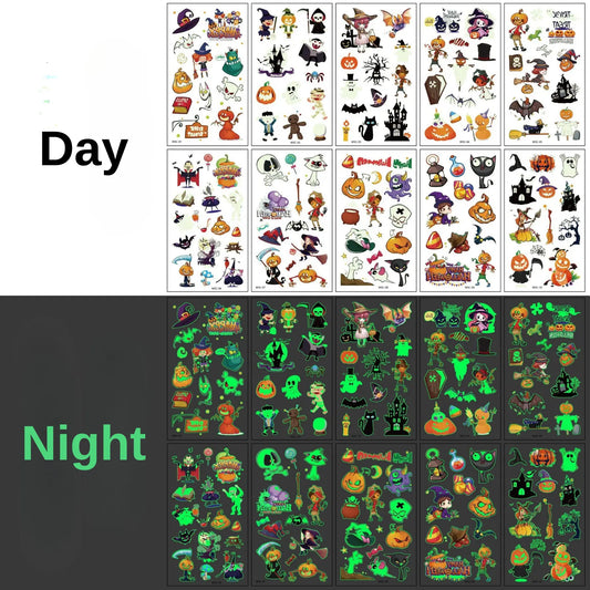 glow in the dark halloween temporary tattoo set - skeleton tattoo