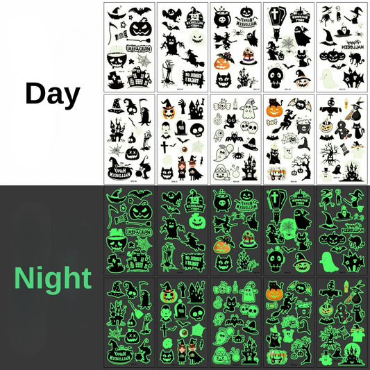 glow in the dark halloween temporary tattoo set - pumpking tattoo