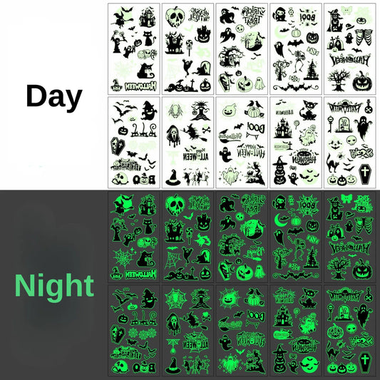 glow in the dark halloween temporary tattoo set - black and white tattoo